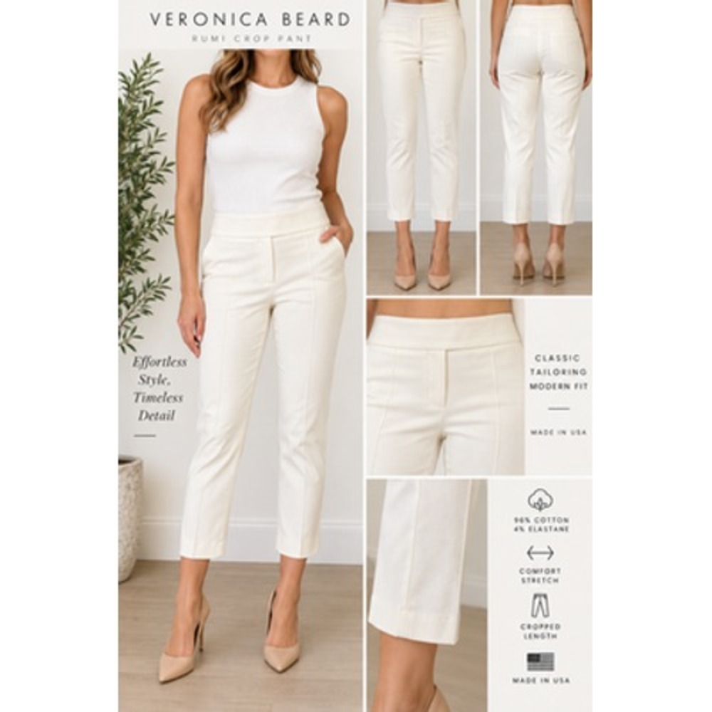 Veronica Beard Rumi Pants Womens 12 Cream Crop Skinny Stretch Cotton USA $375